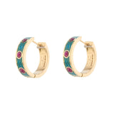 18ct Yellow Gold Blue Enamel And Ruby Hoop Earrings