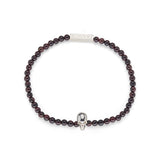 Garnet Bead Stretch Bracelet With Sterling Silver Skull