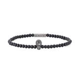 Onyx Bead Stretch Bracelet With Black Spinel Skull