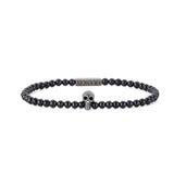 Onyx Bead Stretch Bracelet With Black Skull