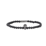 Lava Bead Stretch Bracelet With Black Spinel Skull