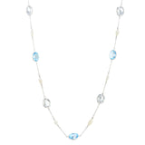 18ct White Gold Blue Topaz, Crystal And Pearl 24'' Necklace
