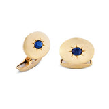 18ct Yellow Gold Sugarloaf Cufflinks with Blue Sapphire Centre