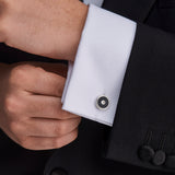 Sterling Silver Round Cufflinks with Onyx and Diamond