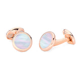 Rose Gold Sterling Silver Round Cufflinks with Mother-of-Pearl Inlay