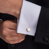 Rose Gold Sterling Silver Round Cufflinks with Mother-of-Pearl Inlay
