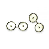18ct White Gold Mother-of-Pearl Cufflinks with Diamond Centre & Black Border