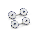 Sterling Silver Octagonal Cufflinks with Mother-of-Pearl and Sapphire Centre