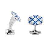 Sterling Silver Royal Blue & Clear Fancy Pattern Enamel Cufflinks