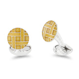 Sterling Silver and Mustard Yellow Enamel Lattice Design Cufflinks