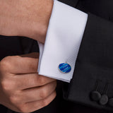 Sterling Silver Royal Blue & Denim Blue Enamel Cufflinks