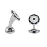 Sterling Silver Round Black & Clear Enamel Cufflinks