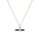 18ct Yellow Gold Bar Necklace Blue Enamel Diamond Bar on Chain