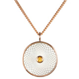 Sterling Silver Small Pendant with White Mother of Pearl and a Yellow Sapphire Gem