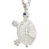Sterling Silver Turtle Pendant with Sapphire Eyes