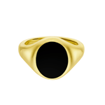 A yellow gold signet ring with a black onyx stone set on top.