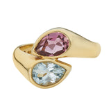 18ct Yellow Gold Blue Topaz And Pink Tourmaline Ring