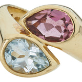 18ct Yellow Gold Blue Topaz And Pink Tourmaline Ring