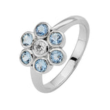 18ct White Gold Diamond and Aquamarine Cluster Ring