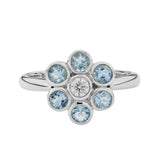 18ct White Gold Diamond and Aquamarine Cluster Ring
