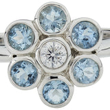 18ct White Gold Diamond and Aquamarine Cluster Ring