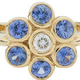 18ct Yellow Gold Sapphire and Diamond Cluster Ring