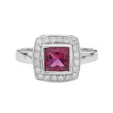 18ct White Gold Rubellite And Diamond Ring with Blue Sapphires