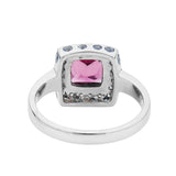 18ct White Gold Rubellite And Diamond Ring with Blue Sapphires