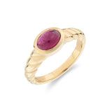 18ct Yellow Gold Ruby Ring with Twist Detail Shoulders