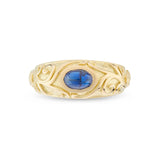 18ct Yellow Gold Gypsy Ring with Cabochon Sapphire and Scrolling Sides