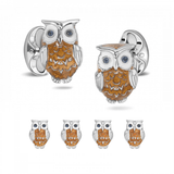 Sterling Silver Brown Owl Enamel Dress Stud Set