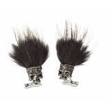 Black Spinel Skull Cufflinks with Black Hair