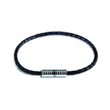 Black Leather Bracelet with Rhodium Plated Clasp