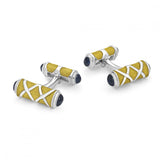 Sterling Silver Yellow Cross Hatch Design Cufflinks with Sapphire