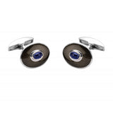 18ct White Gold Enamel Cufflinks with Sapphire Centre