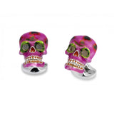 Sterling Silver Pink and Green 'Day of the Dead' Skull Cufflinks