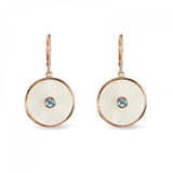 White Mother-of-Pearl Dreamcatcher Earrings with Aquamarine Gem