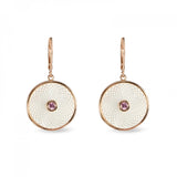 White Mother of Pearl Dreamcatcher Earrings with Pink Sapphire Gem
