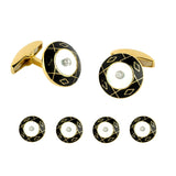 18ct Yellow Gold Mother of Pearl, Enamel and Diamond Round Dress Set
