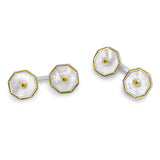 Sterling Silver Octagonal Cufflinks with Mother-of-Pearl and Yellow Sapphire