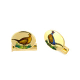 18ct Yellow Gold Hand-Painted Pheasant Cufflinks With Cartridge Fittings
