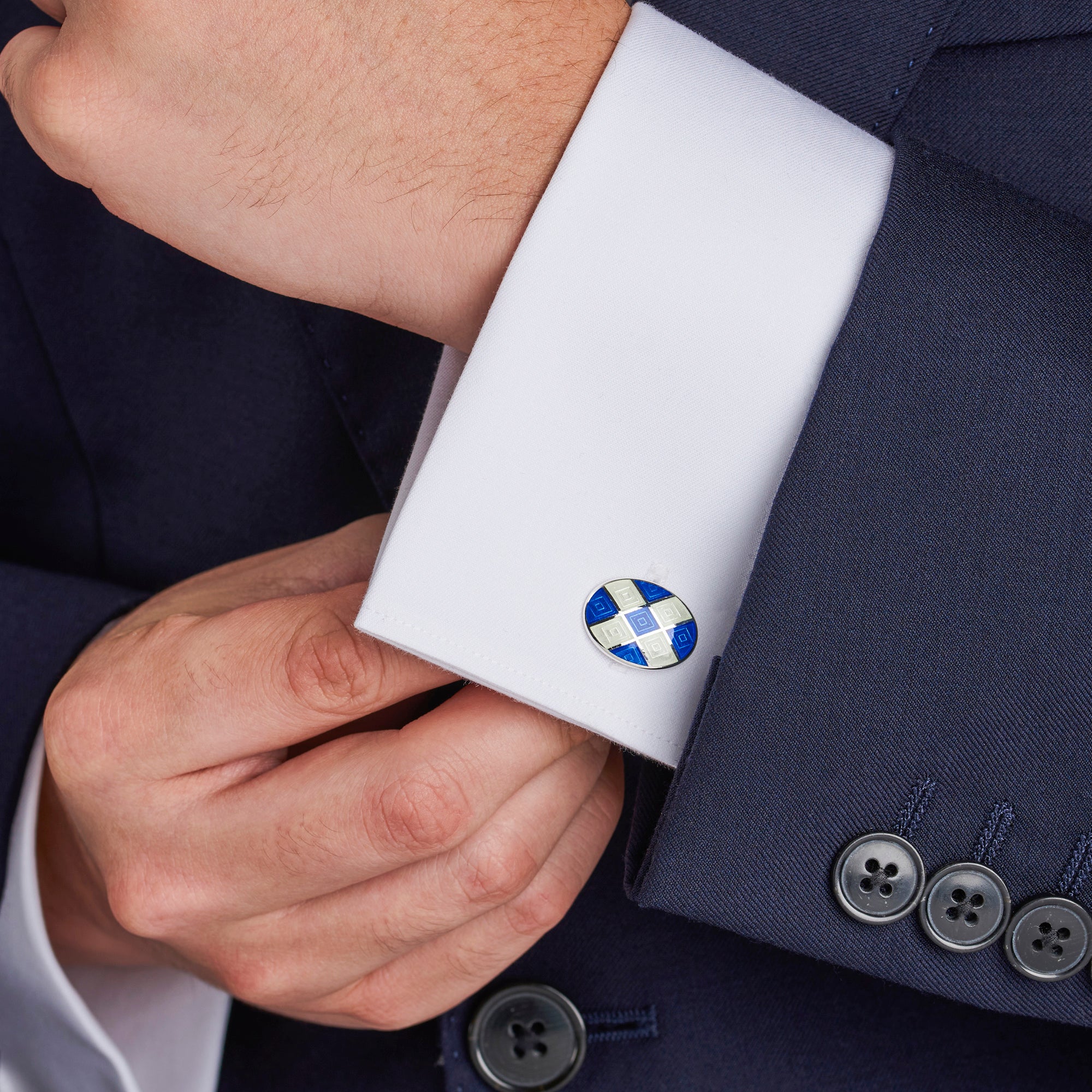 Cuff-Daddy 2 Bar Blue And Silver Enamel Cufflinks - Versatile Toggle Closure Dress Cufflinks