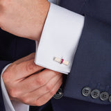 Sterling Silver Bar Cufflinks With Ruby Centre