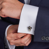 Sterling Silver Pirate Skull Cufflinks with Hat and Ruby Eyes