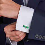 Sterling Silver Green Enamel & White Spinel Centre Bar Cufflink