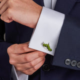 Sterling Silver Green Enamel Caterpillar Cufflinks