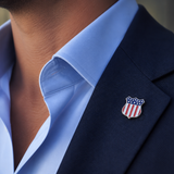 Sterling Silver Hand-Enamelled USA Flag Shield Lapel Pin