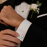 Sterling Silver Hexagonal Cufflinks with White Mother-of-Pearl and Sapphire
