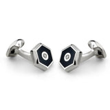 Sterling Silver Hexagonal Cufflinks with Onyx and Diamond