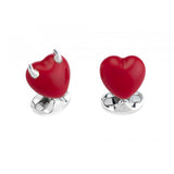 Sterling Silver Red Enamel Good & Bad Heart Cufflinks